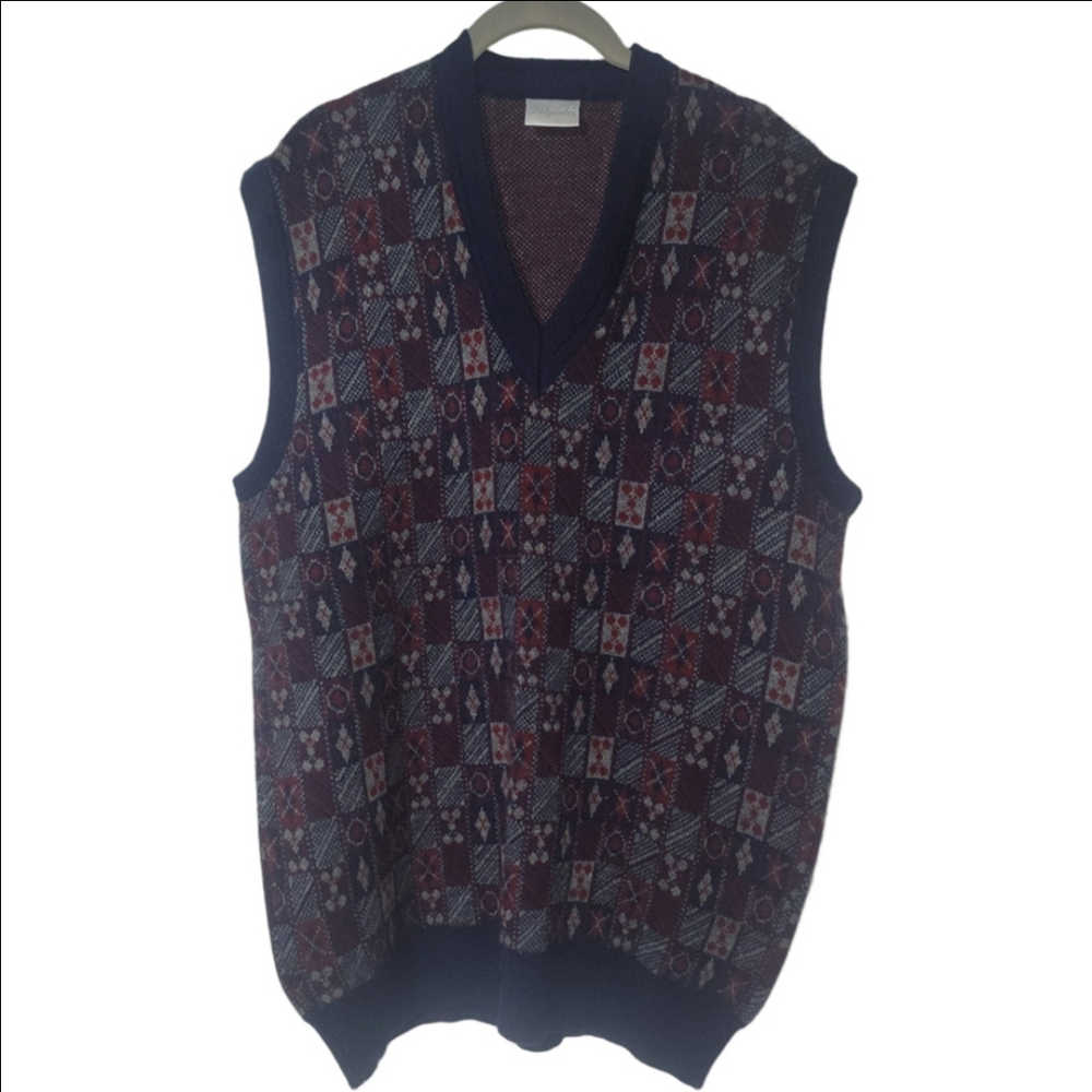 Vintage TURKISH WOOL Men's Sweater Vest - Navy and Burgundy